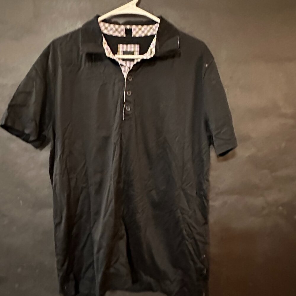 Hugo Boss Polo Shirt Button  Black Size Large  EUC